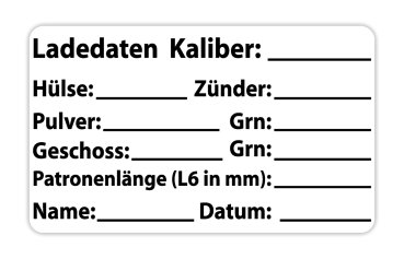 Aufkleber Ladedaten